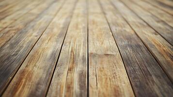 Rustic wooden planks form a textured surface with warm, natural tones. The wood grain and subtle cracks add character and depth. photo