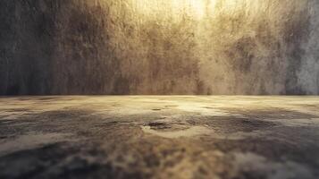 An abstract close-up of a weathered wall and floor, showcasing texture and neutral tones with a focus on depth and surface details. photo