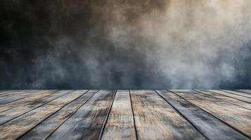 Rustic wooden floor against a textured backdrop, perfect for product displays and atmospheric compositions. Ideal for photography and staging. photo