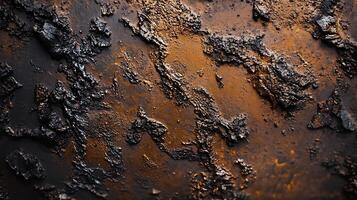 Abstract grunge texture in dark brown and black tones. Rough, uneven surface with intricate patterns and contrasting colors. Artistic effect. photo