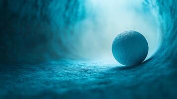 A monochromatic image of a solid sphere in a blue, ethereal environment, suggesting a scene of simplicity and tranquility. photo