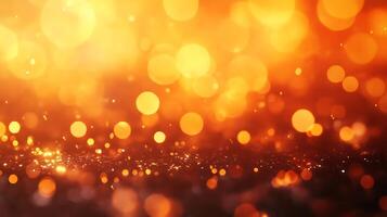 Warm light flares and dances in a soft amber glow, scattered sparkles add texture to the golden background for a festive abstract scene. photo