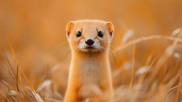 Cute Weasel in Wheat Field photo