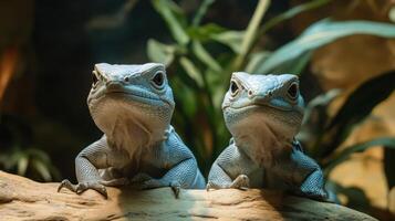 Two reptiles with scaly skin and sharp claws photo