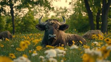 Wild Buffalo in a Field photo