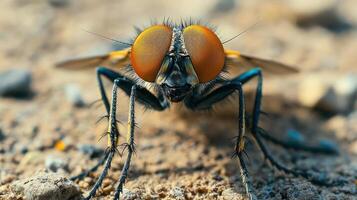Close-up view of a robber fly photo