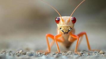 close-up of a grasshopper on the ground photo