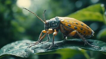 Beautiful Insect on a Green Leaf photo