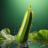 A close-up photograph of a zucchini with water droplets on it. photo