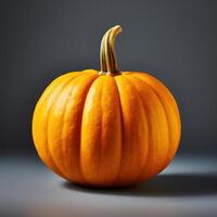 A round orange pumpkin with a long stem on top photo