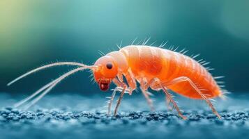 Close-up of a small orange insect with long antennae photo