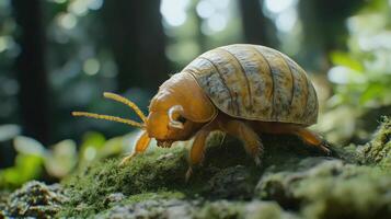 A close-up of a large bug on moss photo