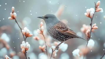 Bird on a branch with snow photo
