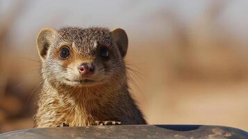 A close-up of a mongoose looking at the camera. photo