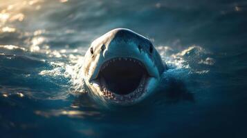 Close-up of a shark with its mouth open photo