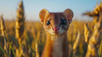 Weasel in field of grain photo