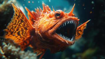 A close-up of a fish with sharp teeth photo