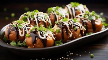 Tempting Japanese-inspired dish with sesame seeds and sauce photo