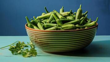 a bowl of okra on a table photo