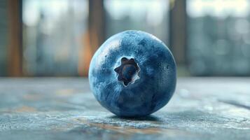 A single blueberry on a table. photo
