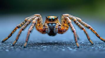 A close-up of a large spider with long legs and eyes photo