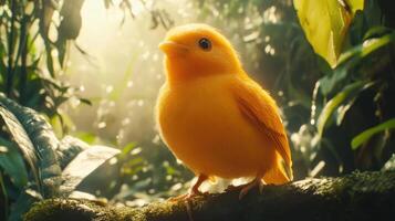 A small yellow bird is sitting on a branch photo