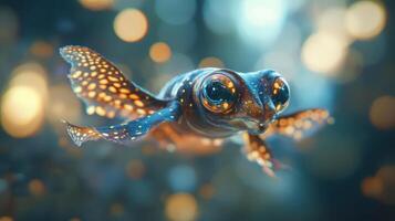 A close-up of a cuttlefish's face with large eyes and intricate patterns. photo