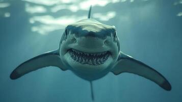 Close-up of a shark with sharp teeth and powerful jaws. photo