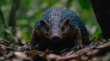 A close-up of an echidna with a unique appearance. photo