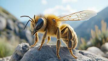 3D rendering of a bee standing on a rock photo