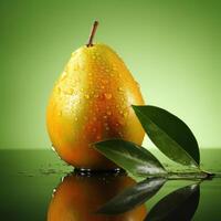 A mango with water droplets and leaves photo