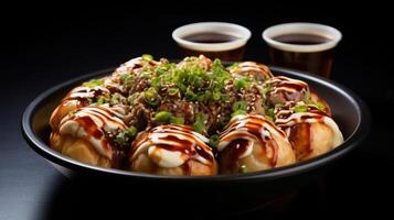 Plate of dumplings with sauces photo