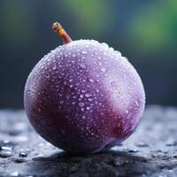 Fresh and juicy purple passion fruit with water droplets photo