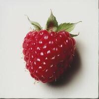 A close-up of a raspberry with leaves photo