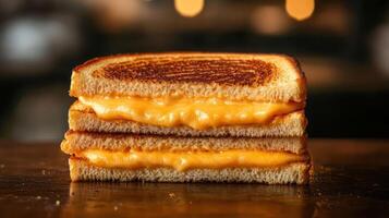 A grilled cheese sandwich with melted cheese on toasted bread photo