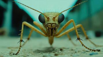 Close-up photograph of a praying mantis photo
