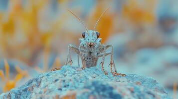 A close-up of a grasshopper on a rock photo