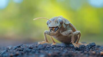 A bug with its mouth open on the ground photo