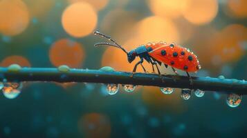 A ladybug perched on a leaf photo
