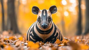A close-up of an animal sitting on leaves. photo