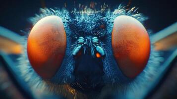 Close-up of a fly's face with large eyes. photo