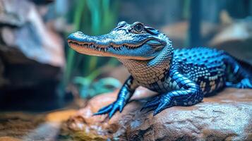 a large reptile with a long snout and sharp teeth photo