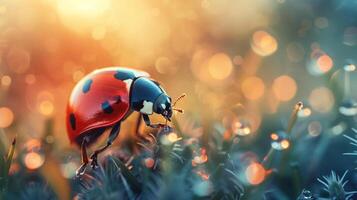 Close-up of a ladybug on grass photo
