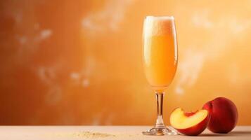 Peach Juice with a Glass of Peach Juice and Peaches on Table photo