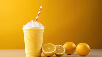 Lemon smoothie with ice and straws photo