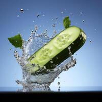 A cucumber is splashing into water. photo