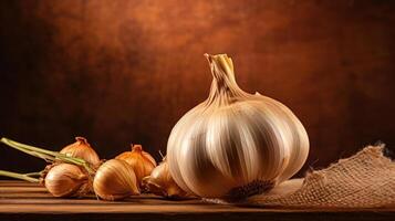 A photograph of a large onion surrounded by smaller onions photo