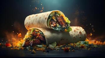 Two Wraps with Meat and Vegetables on a Dark Background photo