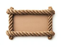 A blank rectangular frame made of natural rope, ideal for adding custom text or graphics. Perfect for presentations, posters, or creative designs in various projects. photo