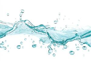 A captivating image of clear water splashing with bubbles against a white background, symbolizing purity and freshness in nature. Ideal for environmental themes and designs. photo